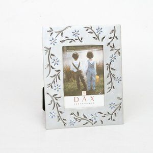 Dax Photoframes Silver with Blue Flowers Cut out Leaves Picture Frame 3.5 x 5 in